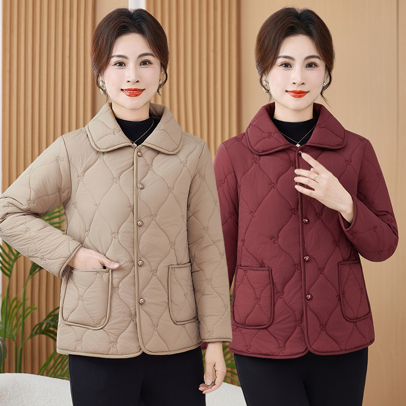 2025年新款时尚妈妈装大码显瘦羽绒棉服保暖气质翻领休闲棉衣外套 - 图1