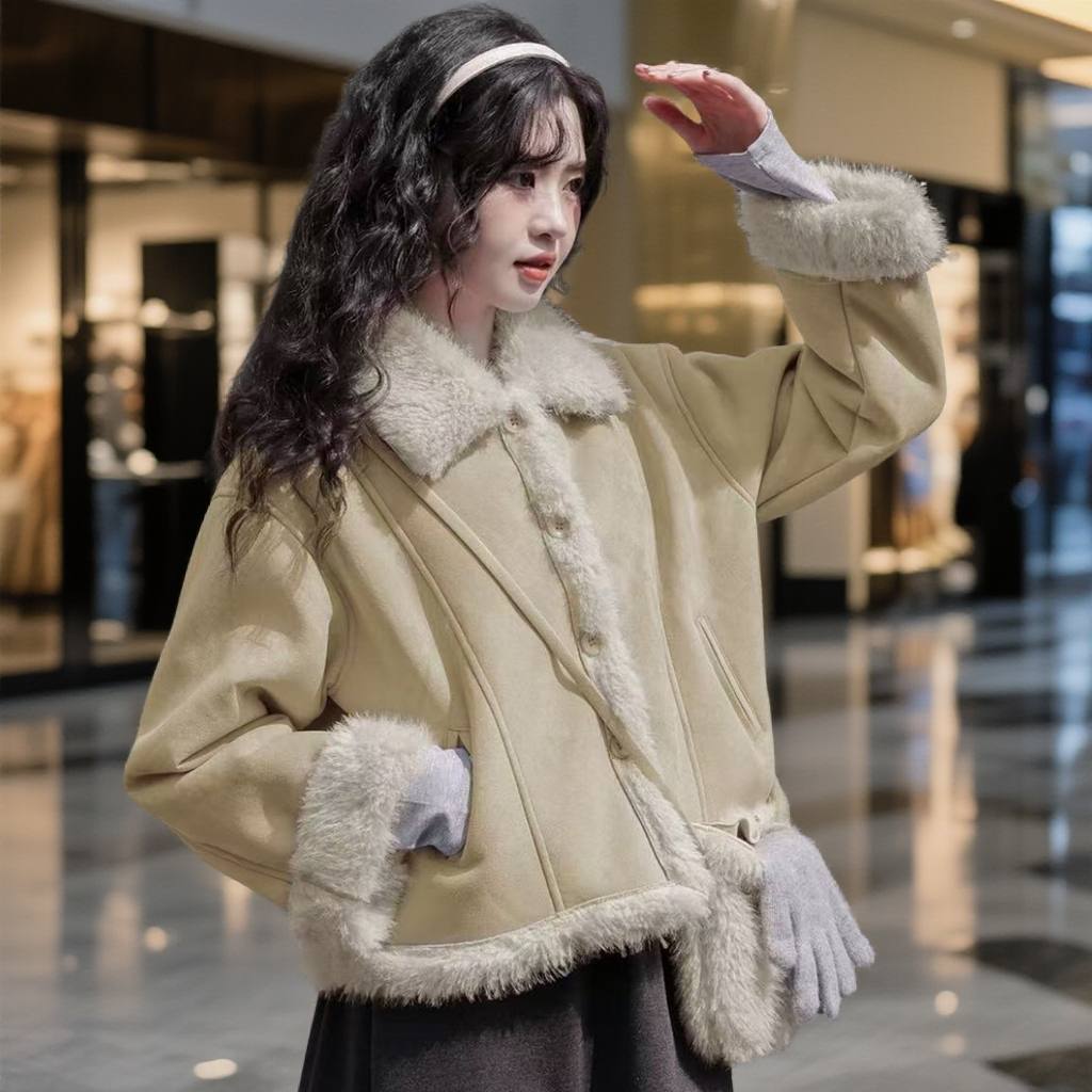 仿水貂毛绒外套女2025冬季新款加厚保暖皮毛一体夹克短款上衣外套,淘宝优惠券,粉丝福利购,淘宝优惠卷