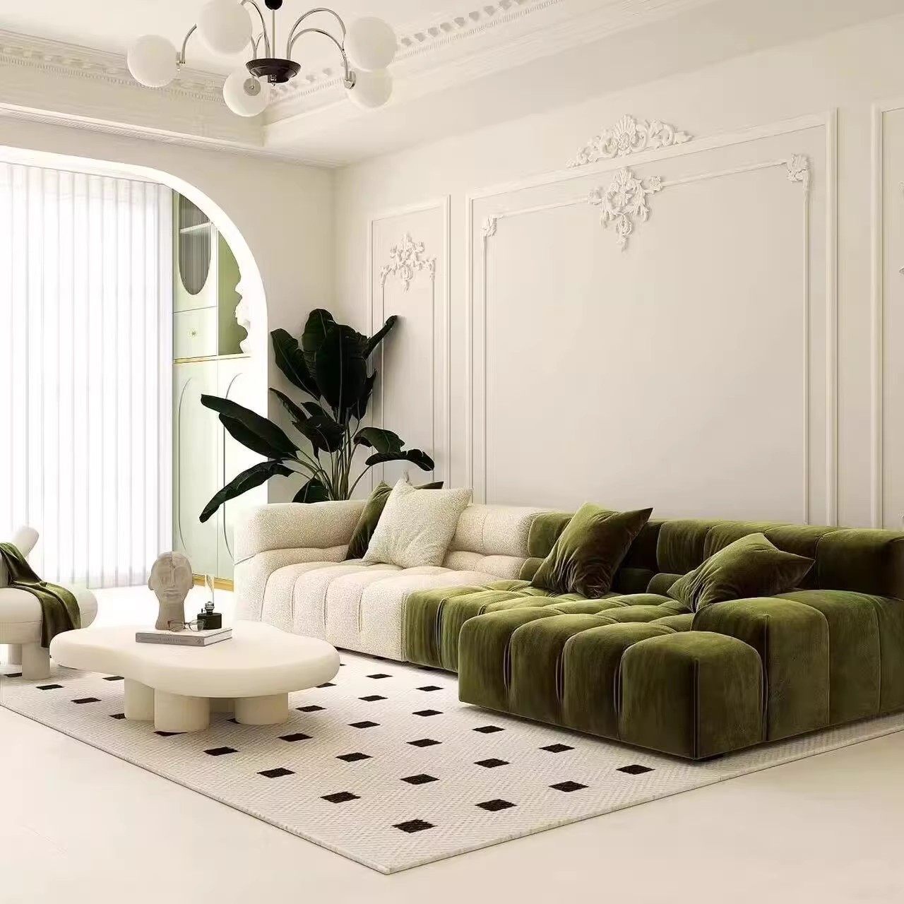 法式轻奢奶油风丝绒布艺沙发组合北欧小户型客厅网红贵妃转角沙发,淘宝优惠券,粉丝福利购,淘宝优惠卷