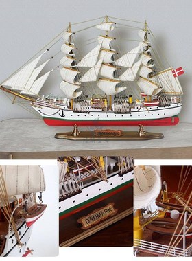 船模型摆件一帆风顺帆船摆件丹麦号80cm精品实木质帆船模型摆件手