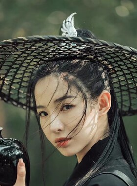 竹编古风黑红色侠客斗笠帽男女古装武侠拍摄道具儿童舞蹈表演竹帽