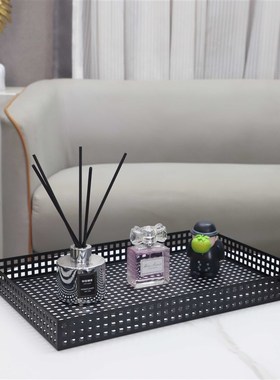 北欧创意金属黑网格方形收纳托盘摆件客厅卧室玄关酒店家居装饰品