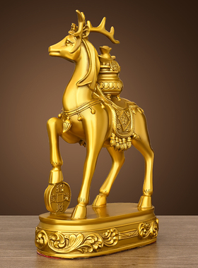 速发纯黄铜鹿雕厅大号一办摆件一路有你鹿拉车客塑对公室装饰品