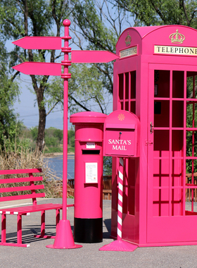 复古铁艺电话亭邮筒路牌长椅网红店铺装饰落Q地摆件摄影道具模型