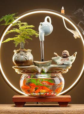 创意流水生财悬壶金鱼缸摆件循环水装饰品客厅办公室桌面招财礼品