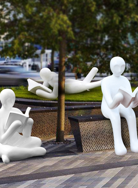 抽象读书人物玻i璃钢雕塑阅读者天使女孩学校广场公园摆件美陈装