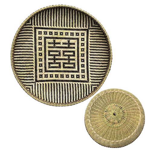 精细编织福字囍字簸箕全封底竹匾圆形竹编无孔U家用竹簸箕圆盘 - 图3