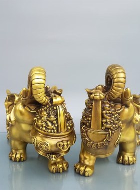精品铜大象一对铜聚宝盆一桶金招财送财铜象摆件家居门厅礼品大号