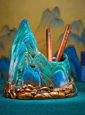 铜摆件《千里f江山笔筒》家居饰品桌面客厅书房装饰新年礼品送老