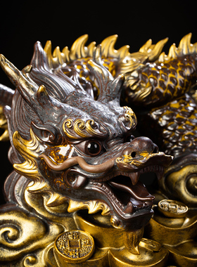 问瓷阁王顺龙摆件盘龙青龙招财聚宝盆生肖龙办公桌玄关客厅酒柜