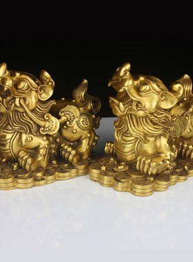 纯铜貔貅摆件貔貅一对大号铜皮丘家居办公室桌摆件工艺品
