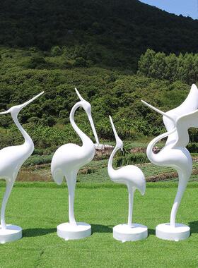 彷真白色仙鹤雕塑彷铜色丹顶鹤白鹭摆件庭院园林水池假山景观装饰