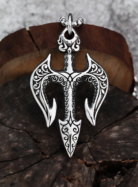 钛钢项链 个性海神三叉戟时尚欧美热卖男士吊坠饰品复古霸气挂饰