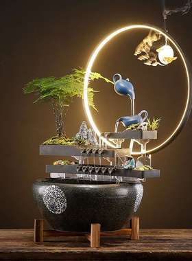 家居新中式百搭悬壶加湿器风水玄关办公桌电视柜招财装饰流水摆件