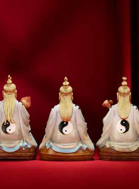 铜欣祥 彩铜三清道祖坐像  三清老祖家居摆件铜工艺品装饰