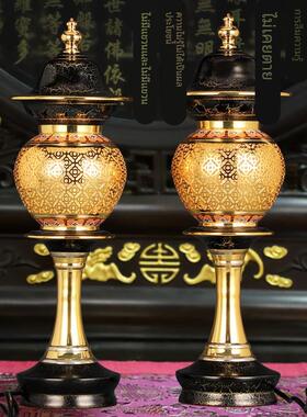 鎏金佛具套装纯铜供佛用品家用全套敬神佛前香炉供水杯供盘供佛灯