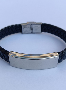 不掉色刻字饰品欧美时尚简约高质量男女厚不锈钢抛光手链黑色