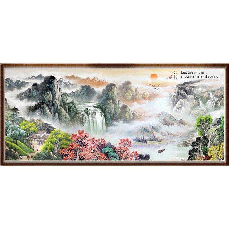 十字绣成品，纯手工富春山居图，流水财富，中国风客厅沙发背景墙,淘宝优惠券,粉丝福利购,淘宝优惠卷