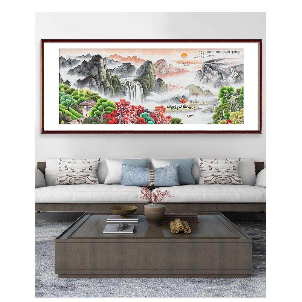 十字绣成品，纯手工富春山居图，流水财富，中国风客厅沙发背景墙,淘宝优惠券,粉丝福利购,淘宝优惠卷