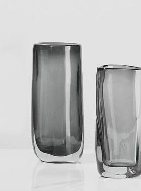 现代轻奢灰色玻璃花器加厚样板间民宿客厅电视柜桌面花插琉璃饰品