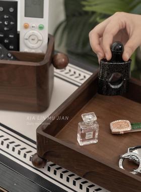 钥匙收纳玄关摆件实木套装轻奢高档入户进门中古风装饰高级感木盒