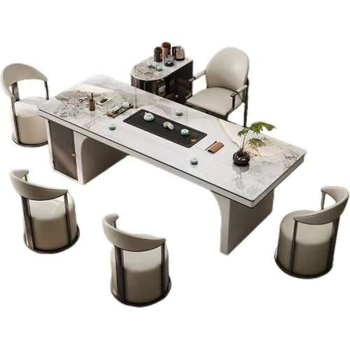 大板茶台干泡湿泡一体意式简约办公客厅阳台家用岩板茶桌组合茶几 - 图2