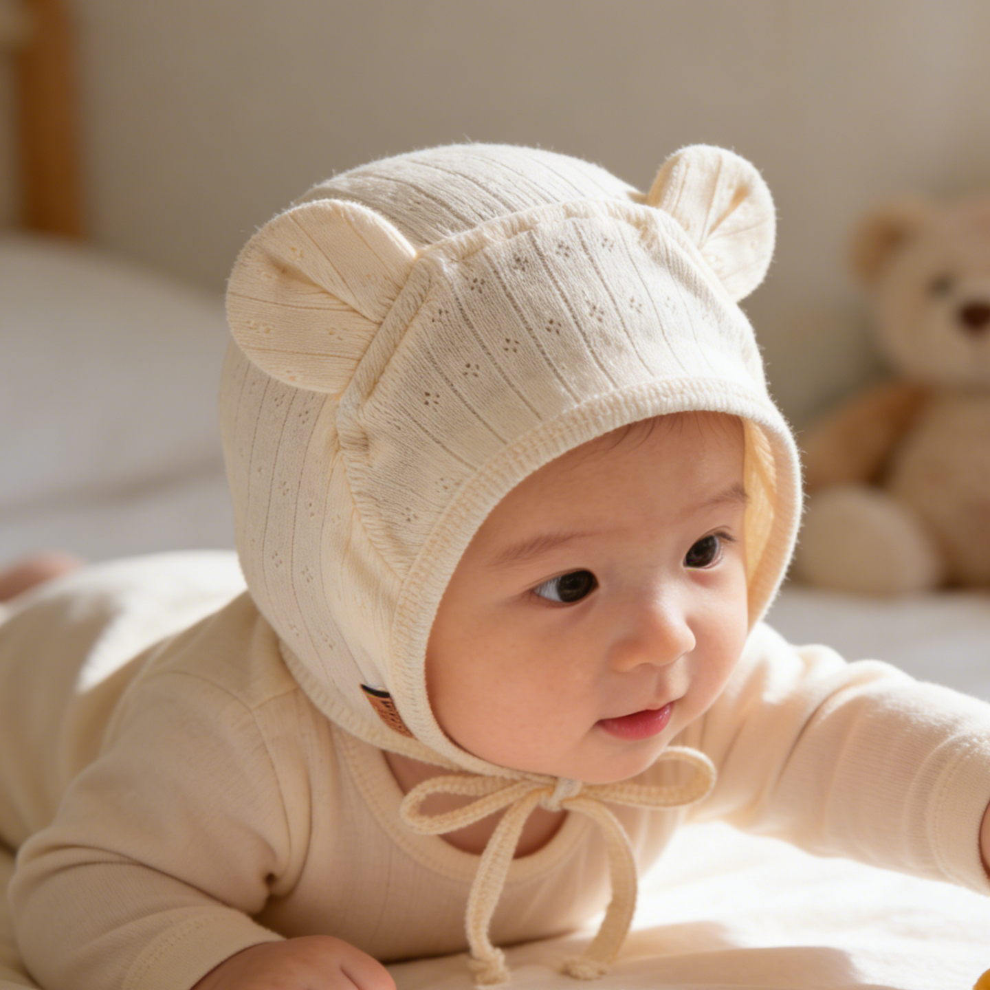 婴儿护耳帽春秋薄款洋气大耳朵系带帽子新生儿宝宝超萌可爱胎帽秋,淘宝优惠券,粉丝福利购,淘宝优惠卷