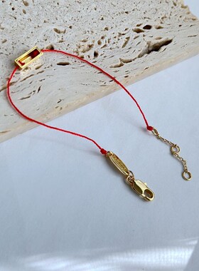 韩版时尚简约通勤小众设计ins几何幸运手工编织细红色手链