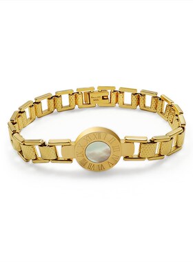 罗马数字手表盘表带手链情侣贝壳手镯女ins风钛钢镀18K金闺蜜饰品