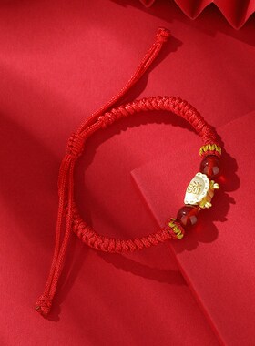 s925银2024年国潮风小龙包红绳编织手链本命年生肖龙手绳免费刻字