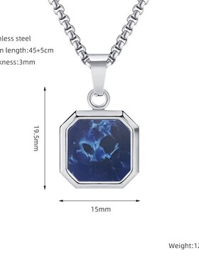 跨境热销钛钢嘻哈蓝松石黑色方形吊坠男女款18K欧美时尚项链饰品