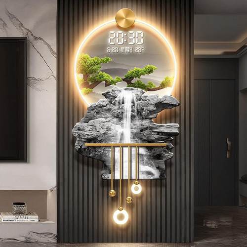 流水生KSX财厅插电万年时历20客25新款客迎松玄关电子钟挂墙带温 - 图1