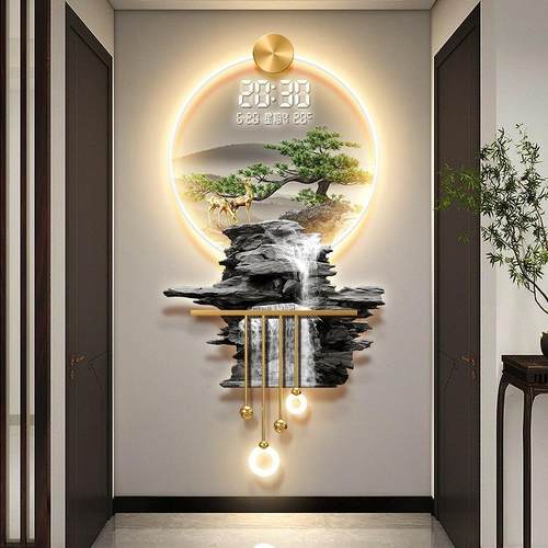 流水生KSX财厅插电万年时历20客25新款客迎松玄关电子钟挂墙带温 - 图2