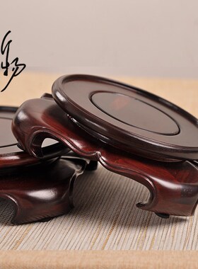 速发红木紫光檀实木拼接天圆地方茶壶香炉摆件底座盆景花瓶展示圆