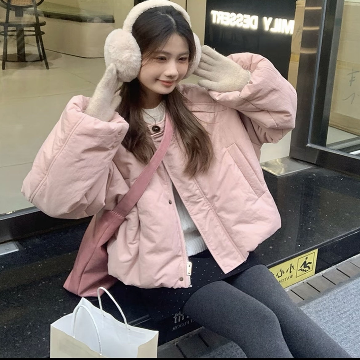 小个子短款棉服外套女时尚简约面包服棉衣潮圆领棉服拼色2025秋冬,淘宝优惠券,粉丝福利购,淘宝优惠卷