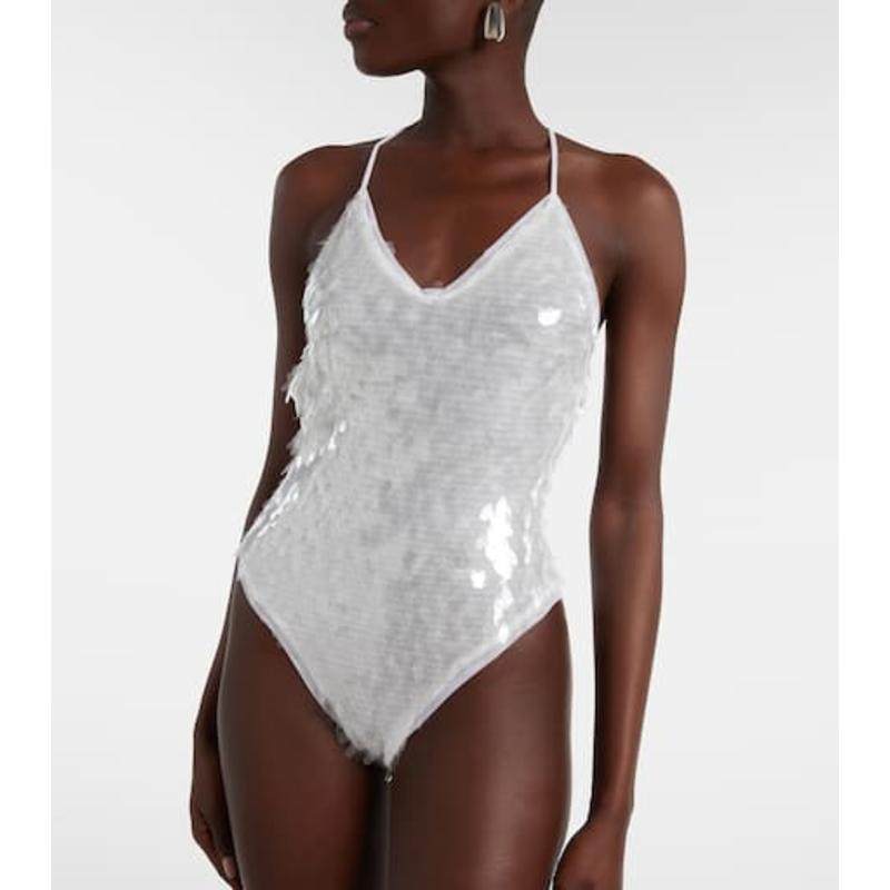 Norma Kamali 女士 连体衣 Fara 珠片半透视网纱连体衣,淘宝优惠券,粉丝福利购,淘宝优惠卷