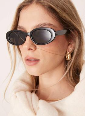 ASOS DESIGN 女士 太阳镜 设计细款椭圆形太阳眼镜(黑色)