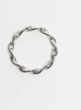 ASOS DESIGN 男士 戒指 设计防水不锈钢扭曲绳纹戒指(银色)