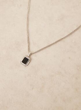 ASOS DESIGN 男士 项链/吊坠 设计方形黑色吊坠项链(银色)