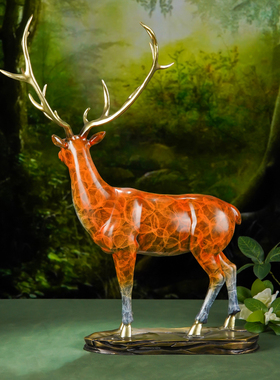 黄铜摆件《麋鹿》铜工艺礼品摆饰客厅玄关酒柜装饰品送领导长辈乔