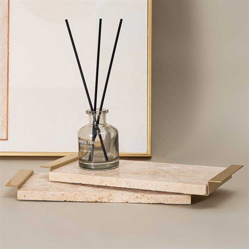 北欧轻奢天然大理石黄洞石托盘长方形金色边框水杯茶具收纳置物架,淘宝优惠券,粉丝福利购,淘宝优惠卷