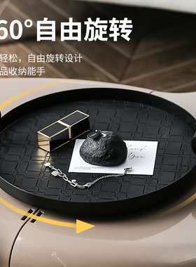 多尔顿轻奢黑色皮质旋转香薰托盘高级感客厅茶几玄关桌面装饰摆饰