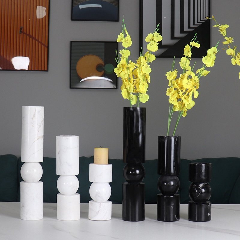 轻奢风大理石圆柱花瓶玄关桌酒店民宿饭厅客厅样板间烛台装饰摆饰,淘宝优惠券,粉丝福利购,淘宝优惠卷