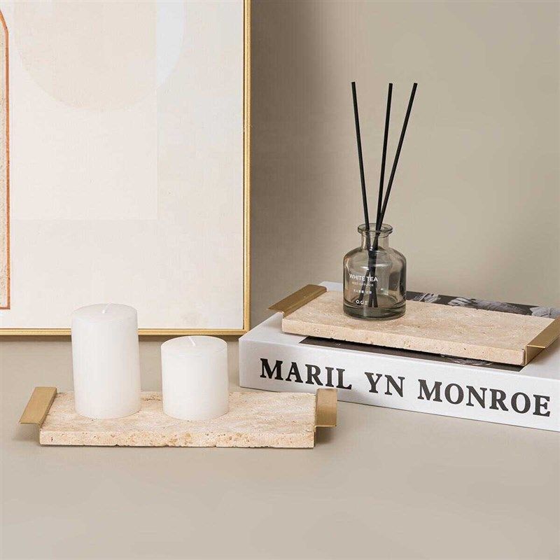 北欧轻奢天然大理石黄洞石托盘长方形金色边框水杯茶具收纳置物架,淘宝优惠券,粉丝福利购,淘宝优惠卷