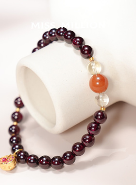 MM · 康宁 · 石榴石&黄水晶&红兔毛 手串 · 6-8mm（多样性）