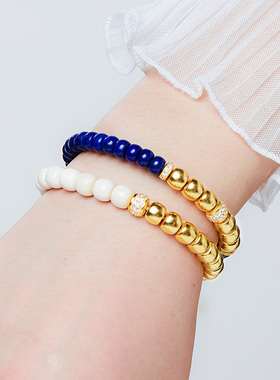 原创天然青金石银镀金手串手链