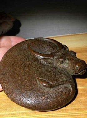 速发实心纯铜生肖牛小摆件古玩铜件手把件铜牛卧牛铜水牛镇纸紫铜