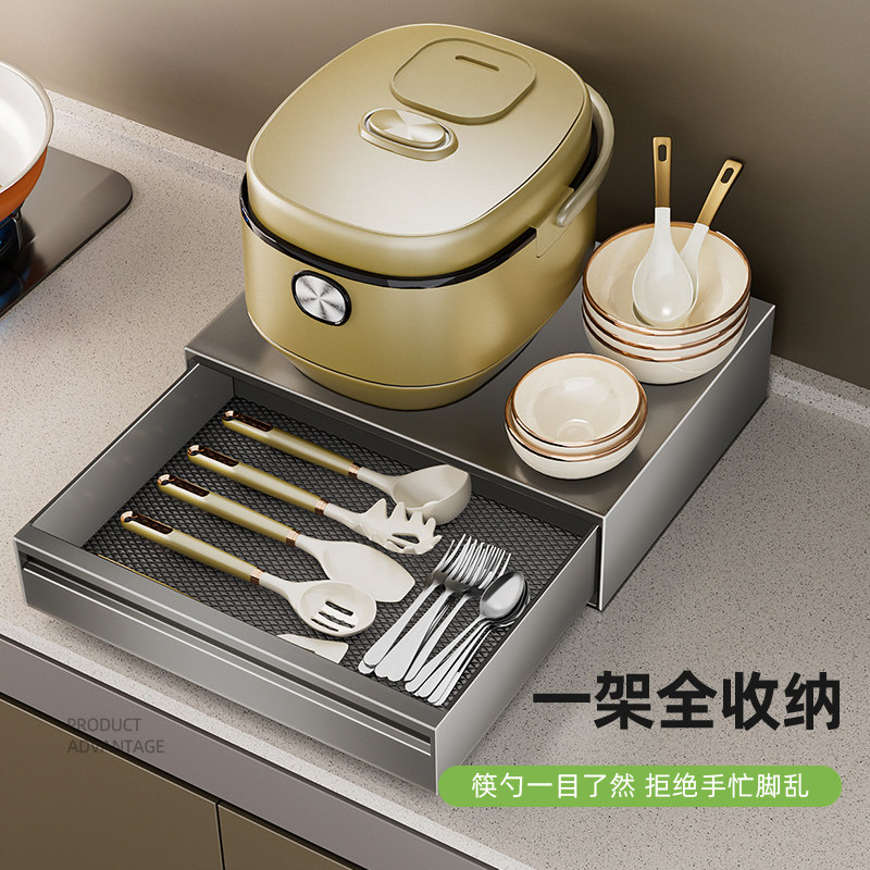 束丰家居厨房置物架台面烤箱锅具双层多功能家用厨房调料收纳架,淘宝优惠券,粉丝福利购,淘宝优惠卷