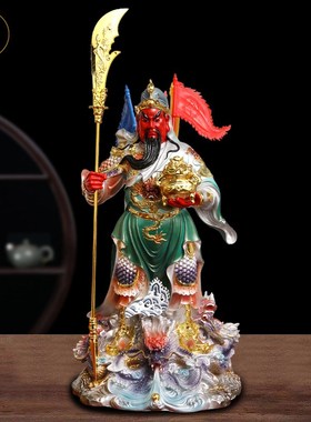 帝圣君神武财神绿袍关公赵公明像金脸骑虎将军佛像供奉关二爷招财