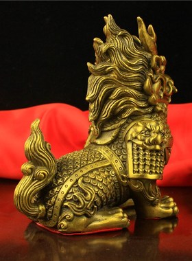 纯铜麒麟摆件家居玄关公室门厅桌面装饰品铠甲麒麟小号瑞兽坐麒麟